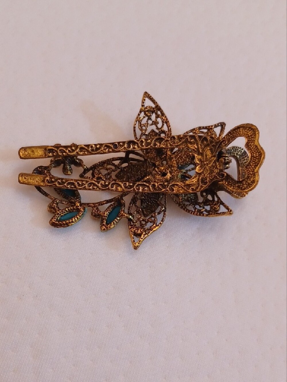 Gold-Tone Floral Hair Clip with Turquoise Stones - Picture 3 of 8